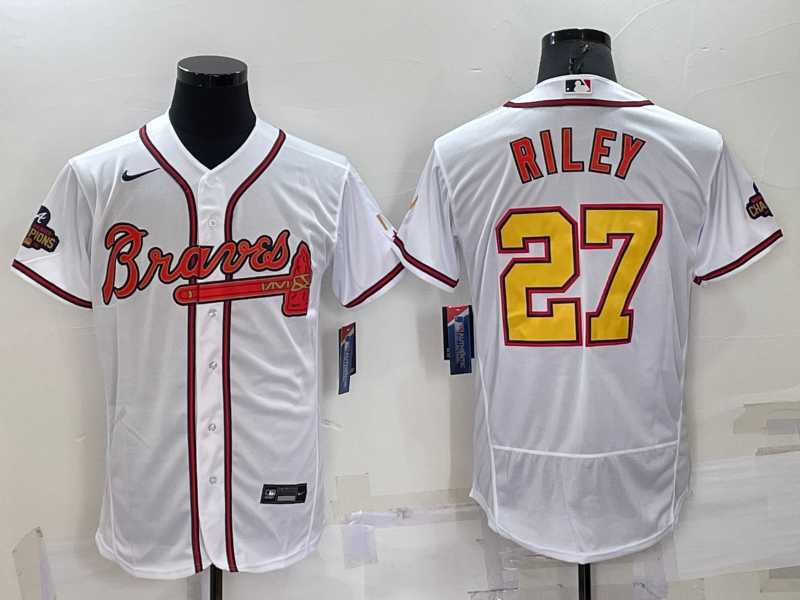 Men's Atlanta Braves #27 Austin Riley White Gold 2021 World Series Champions Stitched MLB Flex Base Jersey,We sell and wholesale Men's Atlanta Braves #27 Austin Riley White Gold 2021 World Series Champions Stitched MLB Flex Base Jersey on line form chian!